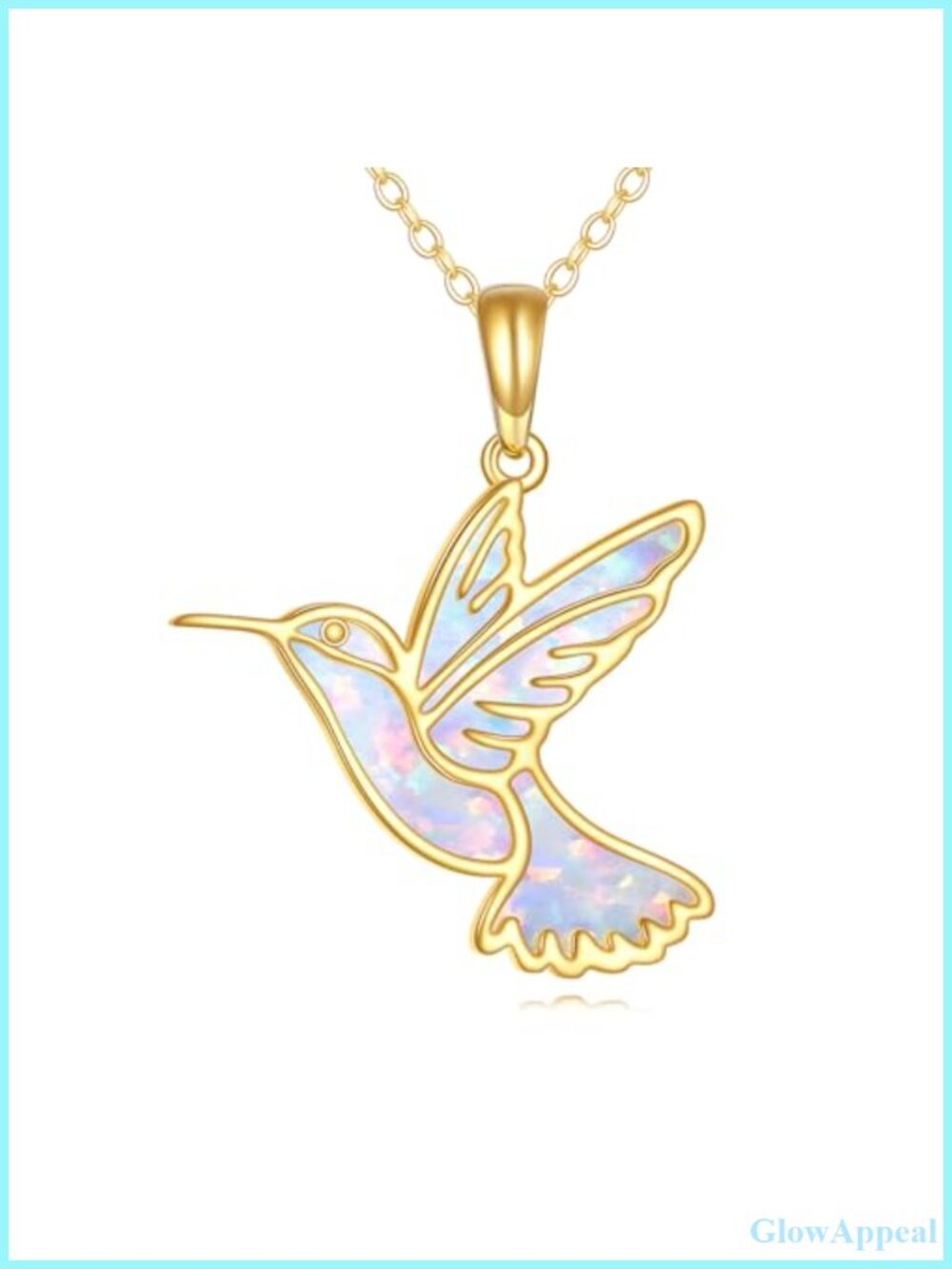 14K Solid Gold Hummingbird Necklace Opal Pendant Adjustable Chain